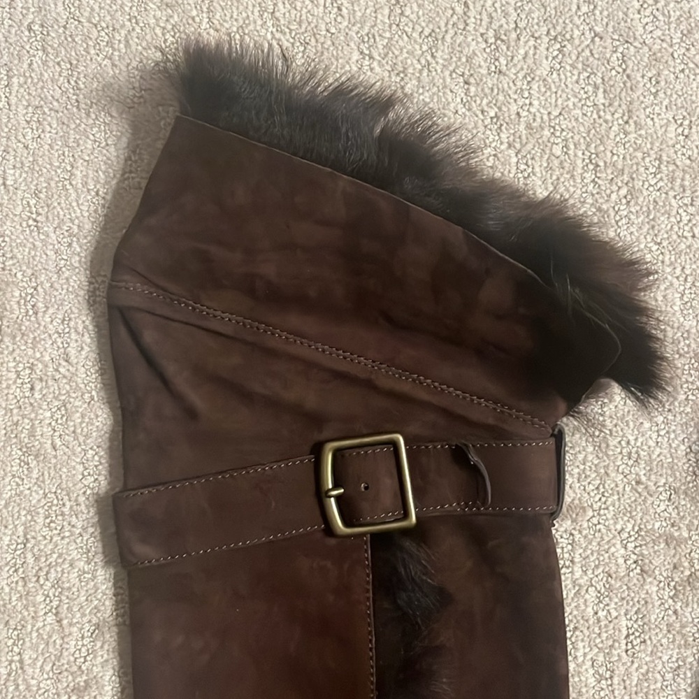 Coach Chestnut Brown "Mazur" Suede and Shearling Over the Knee Boots - Picture 5 of 8